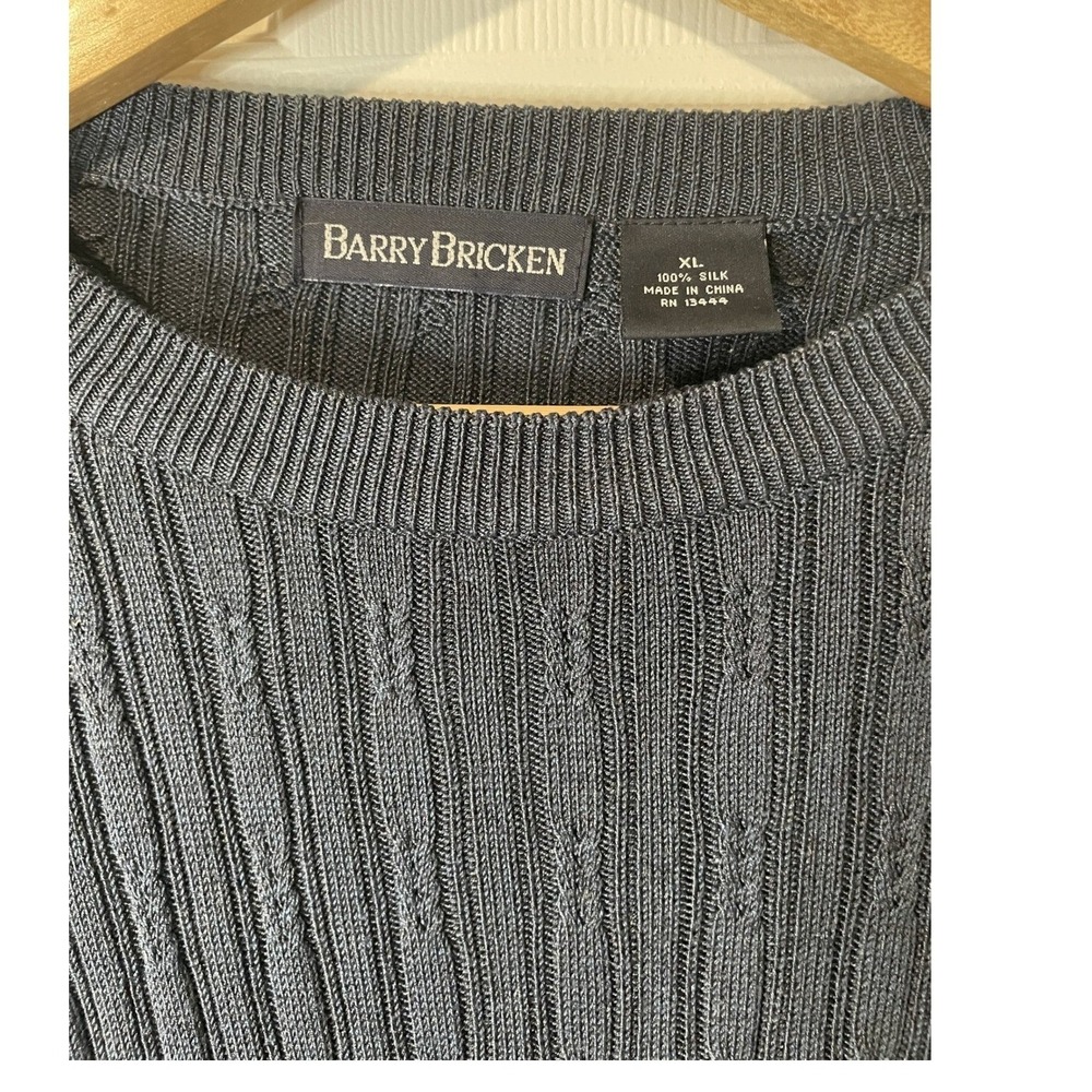 Barry Bricken‎ Textured Ribbed Knit V Neck Long Sleeve Pullover Sweater Top Silk